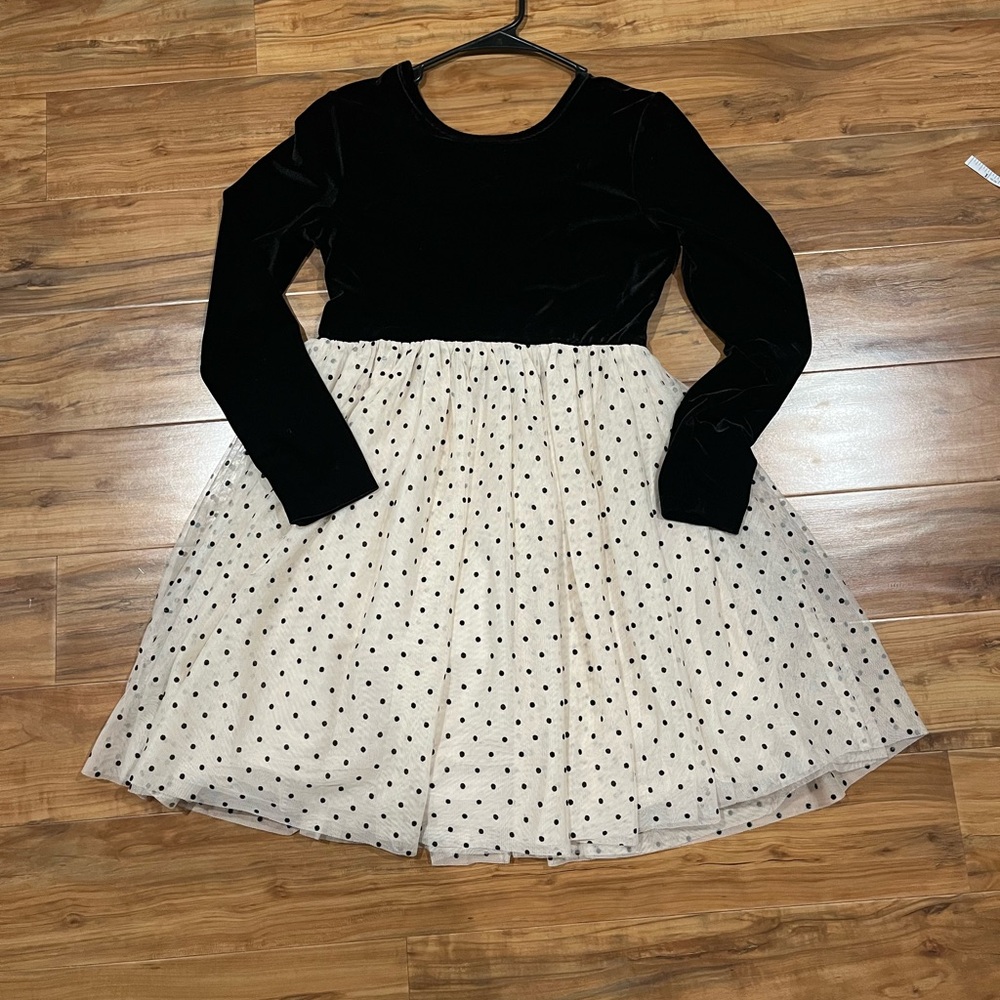 GAP Kids Girl’s XXL Black Velvet Polka Dot Dress Ballet Style- Tween